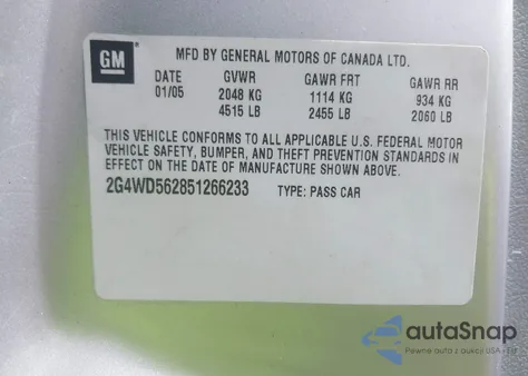 2005 Buick Lacrosse Cxl из США, поврежденный, VIN 2G4WD562851266233